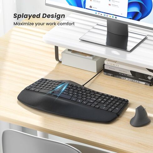 Nulea RT02 Ergonomic Keyboard, Wired Split Keyboard with Pillowed Wrist and Palm Support, Featuring Dual USB Ports, Natural Typing Keyboard for Carpal Tunnel, Compatible with Windows/Mac in Saudi Arabia