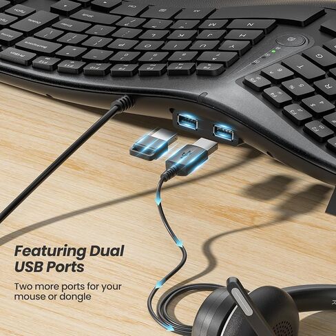Nulea RT02 Ergonomic Keyboard, Wired Split Keyboard with Pillowed Wrist and Palm Support, Featuring Dual USB Ports, Natural Typing Keyboard for Carpal Tunnel, Compatible with Windows/Mac in Saudi Arabia