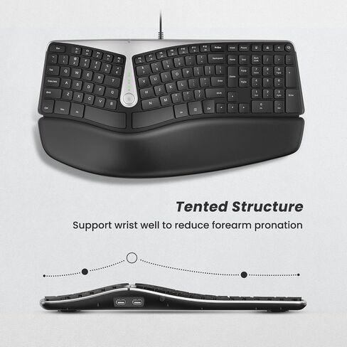 Nulea RT02 Ergonomic Keyboard, Wired Split Keyboard with Pillowed Wrist and Palm Support, Featuring Dual USB Ports, Natural Typing Keyboard for Carpal Tunnel, Compatible with Windows/Mac in Saudi Arabia