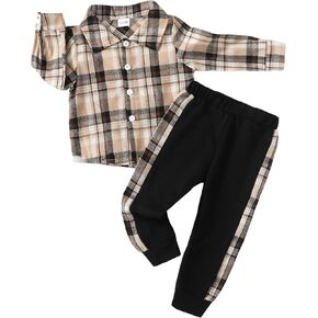 Toddler Baby Boy Clothes Long Sleeve Hoodie Outfits Plaid Flannel Shirt Top Sweatpants Fall Winter Clothing