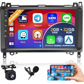 Roinvou Android Screen Radio for Mercedes Benz W906 Sprinter W169 W245 W639 Vito Viano, Built-in Wireless CarPlay and Android Auto, 9'' Touch Screen in-Dash GPS Navigation Support Mirror Link SWC DSP