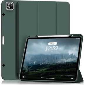 Kenke New iPad Pro 12.9 Inch Case with Pencil Holder 6th/5th/4th Gen 2022/2021/2020, Slim Smart Protective Cover Support 2nd Gen Pencil Charging, Auto Wake/Sleep Soft TPU Back (Dark Green)