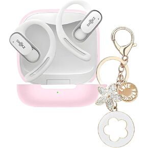 Case Compatible with SHOKZ OpenFit Air Open-Ear Headphones, Silicone Earbuds Protective Cover with Bling Keychain Accessories for Women Girl (Pink)