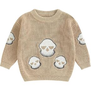 Toddler Baby Girl Halloween Sweaters Long Sleeve Ghost/Skull Embroidery Knit Pullover Tops Fall Winter Clothes