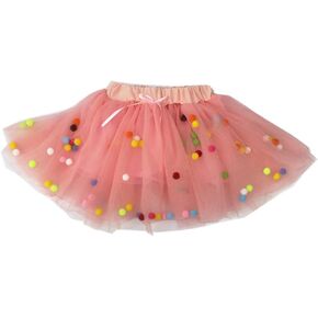 MizHome Baby Girls Tutu Dress Multi-Layer Tulle with Pompom Balls Dress for Toddler Girls Pink XL