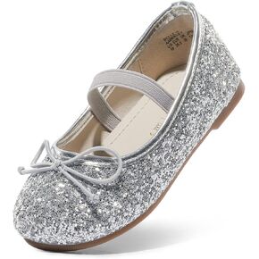 DREEAM Paris Toddler Girls Dress Shoes Little Girls Mary Janes Ballerina Flats Shoes Toddler 13 Little Kid Silver Belle_01-1