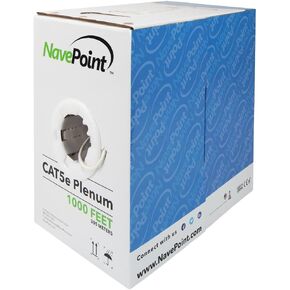 NavePoint Cat5e Plenum Jacket, 1000ft, Blue, Solid Bare Copper Bulk Ethernet Cable, 350MHz, 24AWG 4 Pair, Unshielded Twisted Pair (UTP)