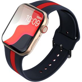 Sport Stripe Loop Band Compatible with Apple Watch Bands 45 44 42 41 40 38mm, Soft Silicone Wristband Replacement Strap with Classic Clasp for iWatch Series SE 9 8 7 6 5 4 3 for Women Men