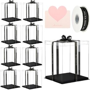 10x10x12Inch Clear Cake Box 8Pcs Tall Cake Box, Clear Cake Boxes Treat Boxes, Cake Transport Container Tall Cake Carrier Cake Carriers for Transport Clear Gift Box Display Case, cajas para pasteles