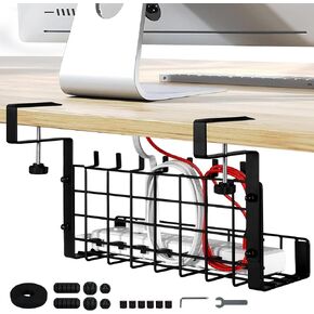 Homeify Under Desk Cable Management Tray - Adjustable, Well-Ventilated, No Drill Desk Organizer Set with 6 Cord Holders, 6 Wire Clips, and Self-Adhesive Cable Ties for All Types of Tables