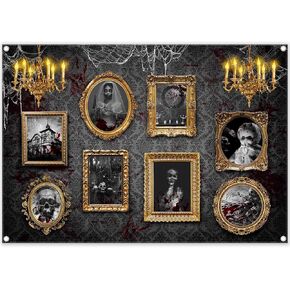 ZTHMOE 7x5ft Polyester Halloween Haunted House Photography Backdrop Gothic Horror Photo Frames Background Scary Spider Web Blood Party Decorations Photo Banner Props with Four Holes Easy to Hang