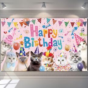 Cat Birthday Decorations, 6*3.6ft Happy Birthday Banner, Reusable Happy Birthday Backdrop, Pink Birthday Decorations, Durable Party Decorations Photography Background, Perfect Party Supplies