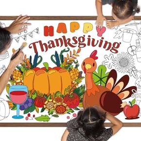 Avezano 2 pcs Thanksgiving Coloring Posters for Kids Thanksgiving Coloring Tablecloth Large Fall Thanksgiving Paper Coloring Tablecloth Turkey Pumpkin Fall Coloring Poster 72x30 inch