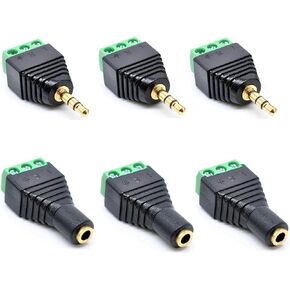 Oiyagai 6pcs 3.5mm (1/8") Stereo TRS Male/Female Jack to AV 3-Screw Terminal Block Balun Connectors