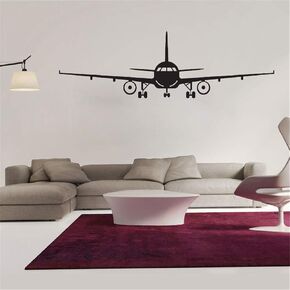 Chic Wall Decals Military Army Cargo Airplane Aircraft Airplane Biplane Silhouette Wall Sticker Decal, Removable DIY Vinyl Plane Wall Decor Art Mural for Kids Boys Gift Durable (L: 51.97 x 16.54 in)