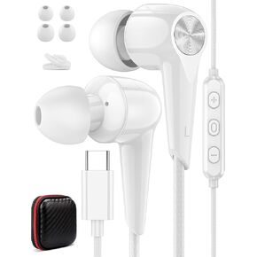 USB C Earbuds Wired Headphones with Microphone for Samsung Galaxy S24 Ultra S23 FE S22 S21 Z Flip Fold 5, USB Type C in-Ear Noise Canceling Sport Headset for iPhone 15 Pro Max iPad Oneplus Pixel 8 7 6
