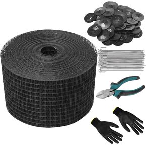 Critter Guard,6inx100ft Solar Panel Bird Guard,Black PVC Coated Galvanized Critter Guard for Solar Panels,1/2" Fine Mesh Solar Panel Bird Wire with 60pcs Clips,Cutting Plier,Gloves