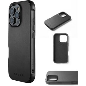 Mujjo Shield Leather Phone Case - Fits iPhone 16 Pro - Ultimate Impact Resistance - Premium European Leather Case - MagSafe Compatible - Slim Profile - Made with Recycled Materials - Steel Blue