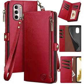 XcaseBar for Moto G Stylus 2022 5G Wallet case with Zipper Credit Card Holder【RFID Blocking】, Flip Folio Book PU Leather Phone case Shockproof Cover Women Men for Stylus2022 5G case Light Brown