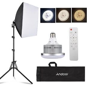 Andoer Softbox Photography Lighting Kit,Studio Lights for Photography with 85W Bi-Color LED Light, 40x40cm Softbox, 1.7m Light Stand, Remote Control, and Carry Bag