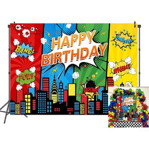 Superhero Photo Backdrop Superhero Theme Birthday Party Backdrop for Boys Cake Table Decoration Background Photo Booth Props (7X5FT)