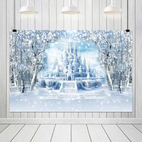 8x6ft Winter Forest Castle Backdrop Frozen Ice Castle Snow World Wonderland Photography Background for Winter Christmas Holiday Frozen Kids Newborn Baby Princess Birthday Party