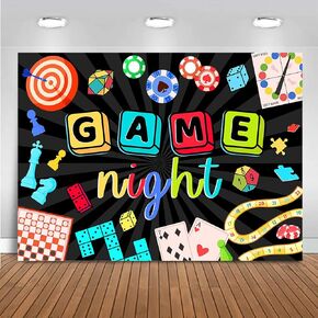 Mocsicka Game Night Backdrop Board Game Game Night Decorations for Adults Chess Card Game On Backdrop Party Supplies Banner Photo Booth Props(7x5ft)