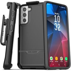Encased Rebel Series for Samsung Galaxy S21 FE Belt Clip Case, Protective Full Body Rugged Cover Holster - Black