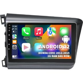 ستيريو سيارة لهوندا سيفيك 2012 2013 2014 2015، راديو السيارة اللاسلكي Carplay & Android Auto، Android 12 مع 2G+64G بلوتوث/التحكم الصوتي/ملاحة GPS/WiFi/SWC/FM، وحدة رأس شاشة تعمل باللمس IPS مقاس 9 بوصة in Kuwait