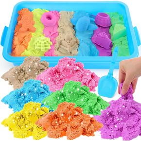Simgoing 7.7LB Sand Kits for Kids Sensory Sand Toy with Sensory Bin and Sand Shovel 7 Color Kids Sand for Sandbox Sand Art Kit with Sandbox for Girls and Boys