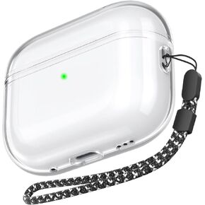 AhaStyle Clear Airpods Pro 2 Case (2023/2022) Soft TPU Protective Covers Come with Hand Strap Compatible with Apple AirPods Pro 2 [USB-C/Lightning Cable] Charging Case (Black)
