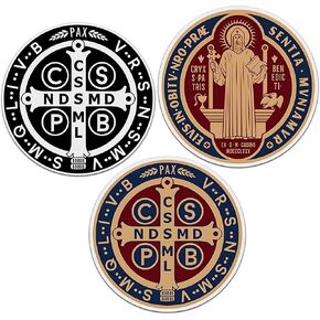 (3 PCs) St Benedict Medal Sticker Saint Benedict Stickers Christian Catholic Gift Waterproof Vinyl Sticker Decal for Laptop Water Bottle Hardhat 3 Inches