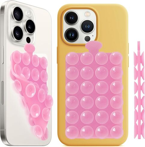 Double-Sided Silicone Suction Cup Phone Mount, Hands-Free Holder for Selfies and Videos, Strong Grip for iPhone and Android, Portable Stand for Smooth Surfaces (Crystal Pink) in Saudi Arabia