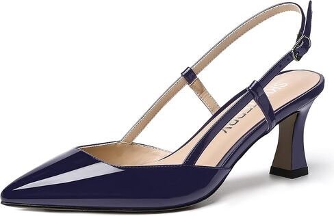 SKYSTERRY Women's Slip On Patent Pointed Toe Slingback Casual Dating Spool Mid Heel Pumps Shoes 2.5 Inch in Saudi Arabia