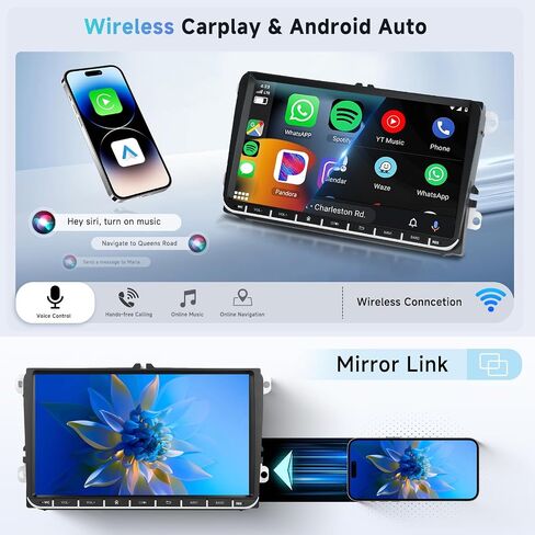 2+64G لسيارة VW Passat Jetta Seat Golf Skoda Polo Tiguan Beetle Android13 ستيريو سيارة 7 بوصة راديو مزدوج Din لاسلكي CarPlay Android Auto Bluetooth GPS WiFi FM كاميرا احتياطية MIC in Saudi Arabia