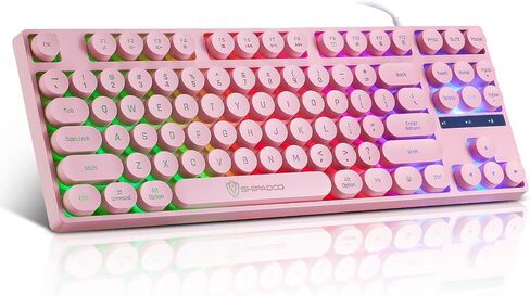 Wired Retro Punk Gaming Keyboard with Rainbow Backlit, 87 Keys Cute Keyboard, USB Wired Keyboard,Round Keycaps for Laptop, PS4, Xbox, PC Gaming and Work-Pink in Saudi Arabia