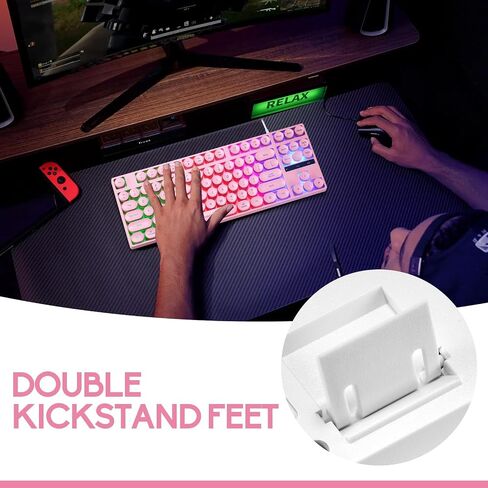 Wired Retro Punk Gaming Keyboard with Rainbow Backlit, 87 Keys Cute Keyboard, USB Wired Keyboard,Round Keycaps for Laptop, PS4, Xbox, PC Gaming and Work-Pink in Saudi Arabia