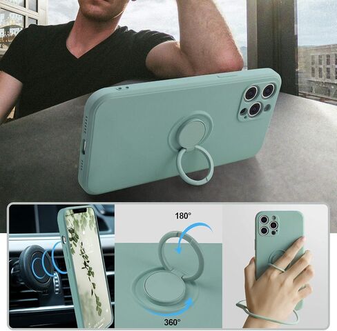 ABITKU Stand Case Compatible with iPhone 12 Pro, 360°Ring Holder (Support Magnetic Kickstand Car Mount) Microfiber Cloth Shockproof Protective for iPhone 12 Pro 6.1 inch (Mint) in Saudi Arabia
