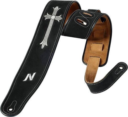 Nefelibata Guitar Strap with Vintage Rose Embroidery, 2.7" Wide Double Layer Bavarian Tumbled Cowhide Guitar Strap with Foam Padding for Kids, Male and Female Acoustic, Bass and Electric Guitars in Saudi Arabia