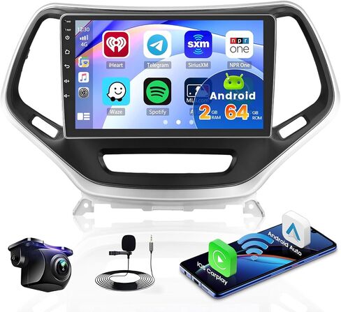 [2+64G] لراديو جيب شيروكي 2013-2018، أندرويد 13 سيارة ستيريو لاسلكي CarPlay Android Auto، شاشة لمس 10.1 بوصة راديو ملاحة GPS مع واي فاي بلوتوث FM RDS كاميرا احتياطية in Saudi Arabia