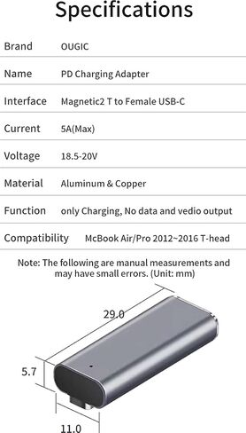 Magnetic T-Tip USB C Adapter Compatible with Magnetic 2 MacBook Pro Air, Type-C PD Power Fast Charging Adapter Replacement for MacBook Power Supply,MacBook Pro Works with 100W in Saudi Arabia