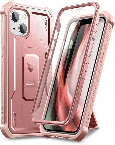 Dexnor for iPhone 14 Case for iPhone 13 Case 6.1 inch, [Built in Screen Protector and Kickstand] Heavy Duty Military Grade Protection Shockproof Protective Cover for iPhone 13/iPhone 14, Black in Saudi Arabia