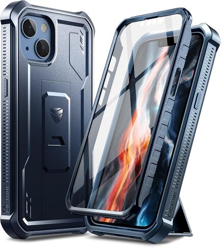 Dexnor for iPhone 14 Case for iPhone 13 Case 6.1 inch, [Built in Screen Protector and Kickstand] Heavy Duty Military Grade Protection Shockproof Protective Cover for iPhone 13/iPhone 14, Black in Saudi Arabia