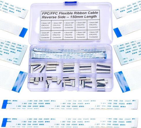 Flexible Flat Ribbon Cable Connectors Assortment Kit, 0.5mm A Type FFC FPC Connector Flat Cable Socket 4P 6P 8P 10P 12P 14P 16P 20P 30P 40P with Length of 150mm Cable (TC-0.5mm-A) in Kuwait