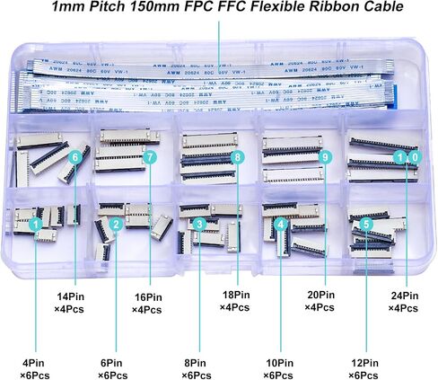 Flexible Flat Ribbon Cable Connectors Assortment Kit, 0.5mm A Type FFC FPC Connector Flat Cable Socket 4P 6P 8P 10P 12P 14P 16P 20P 30P 40P with Length of 150mm Cable (TC-0.5mm-A) in Kuwait