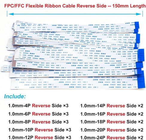Flexible Flat Ribbon Cable Connectors Assortment Kit, 0.5mm A Type FFC FPC Connector Flat Cable Socket 4P 6P 8P 10P 12P 14P 16P 20P 30P 40P with Length of 150mm Cable (TC-0.5mm-A) in Kuwait