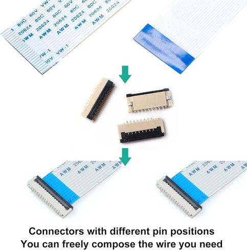 Flexible Flat Ribbon Cable Connectors Assortment Kit, 0.5mm A Type FFC FPC Connector Flat Cable Socket 4P 6P 8P 10P 12P 14P 16P 20P 30P 40P with Length of 150mm Cable (TC-0.5mm-A) in Kuwait