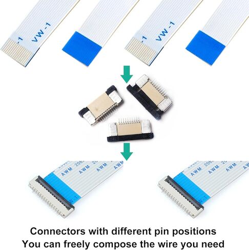 Flexible Flat Ribbon Cable Connectors Assortment Kit, 0.5mm A Type FFC FPC Connector Flat Cable Socket 4P 6P 8P 10P 12P 14P 16P 20P 30P 40P with Length of 150mm Cable (TC-0.5mm-A) in Kuwait