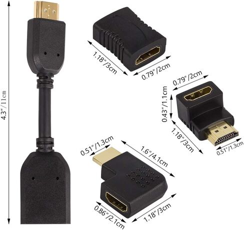 YuCool 9 حزمة محول HDMI بزاوية، 90 و270 درجة عمودي مسطح يسار ويمين 90 درجة ذكر إلى أنثى محول HDMI موسع ومحول أنثى إلى أنثى - مطلي بالذهب in Kuwait