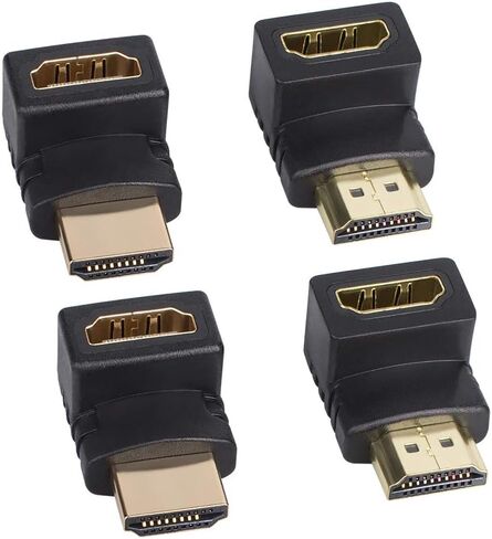 YuCool 9 حزمة محول HDMI بزاوية، 90 و270 درجة عمودي مسطح يسار ويمين 90 درجة ذكر إلى أنثى محول HDMI موسع ومحول أنثى إلى أنثى - مطلي بالذهب in Kuwait